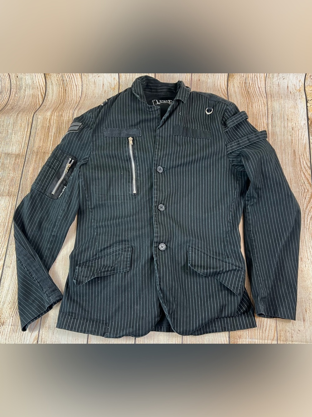 Mens Vintage Y2K Tripp NYC Pinstripe Button Jacket Black Punk Goth Size Large